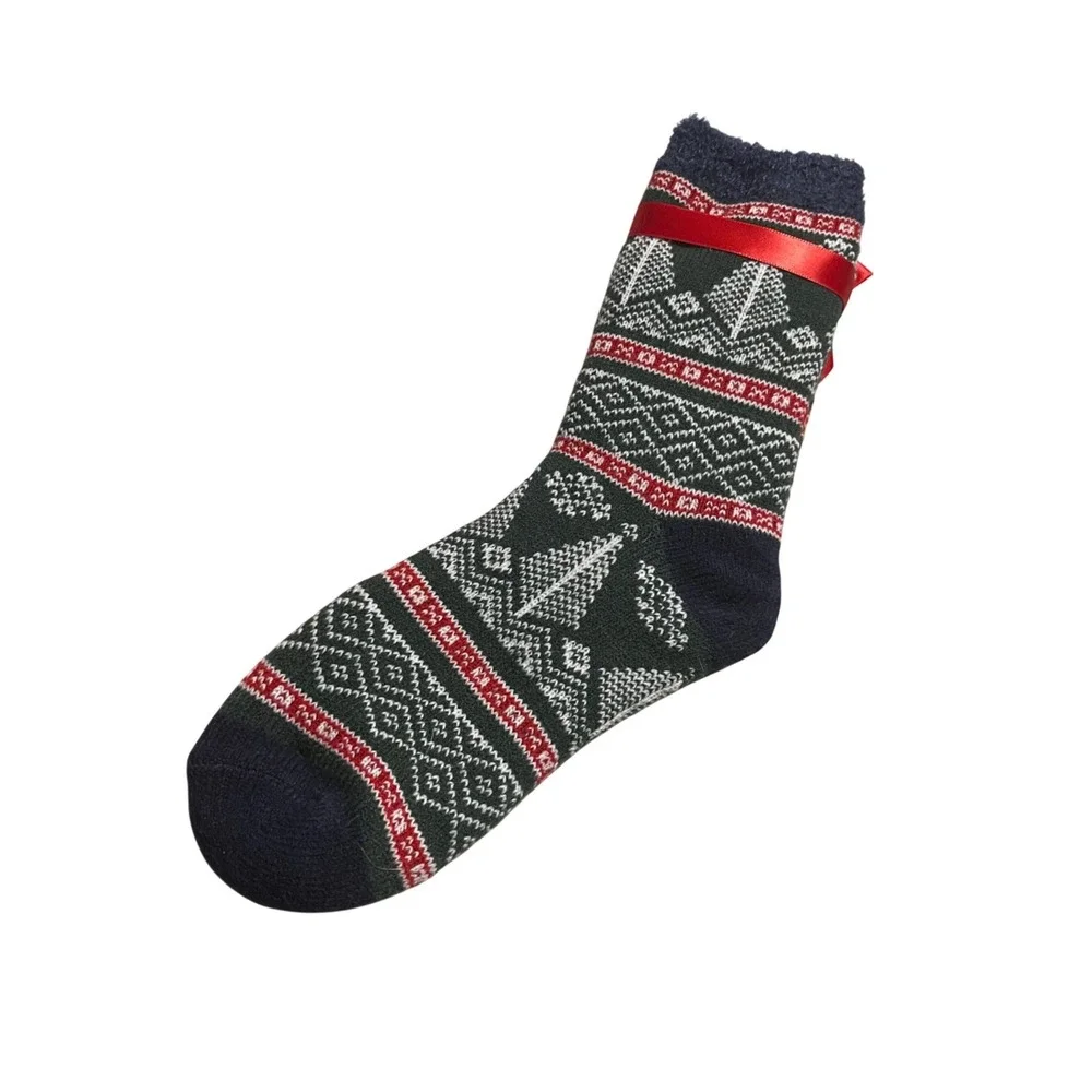 Spa Bella Cozy Knit Socks Womens Green Red Aloe Vera Infused Fair Isle Thermal‎